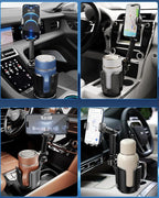 Cup Phone Holder for Car Cup Holder with Expandable Base, Detachable Dual Cellphone Holder Cupholder Car Mount with Long Arm 