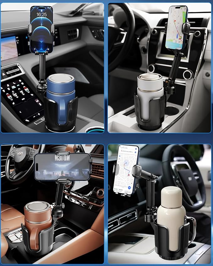 Cup Phone Holder for Car Cup Holder with Expandable Base, Detachable Dual Cellphone Holder Cupholder Car Mount with Long Arm 