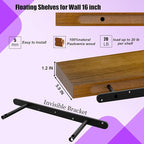 IAE Walnut Floating Wall Shelves 16 inch, Bathroom Shelves Wall Mounted,Invisible Shelf Floating Kitchen Shelves,Wooden Wall 