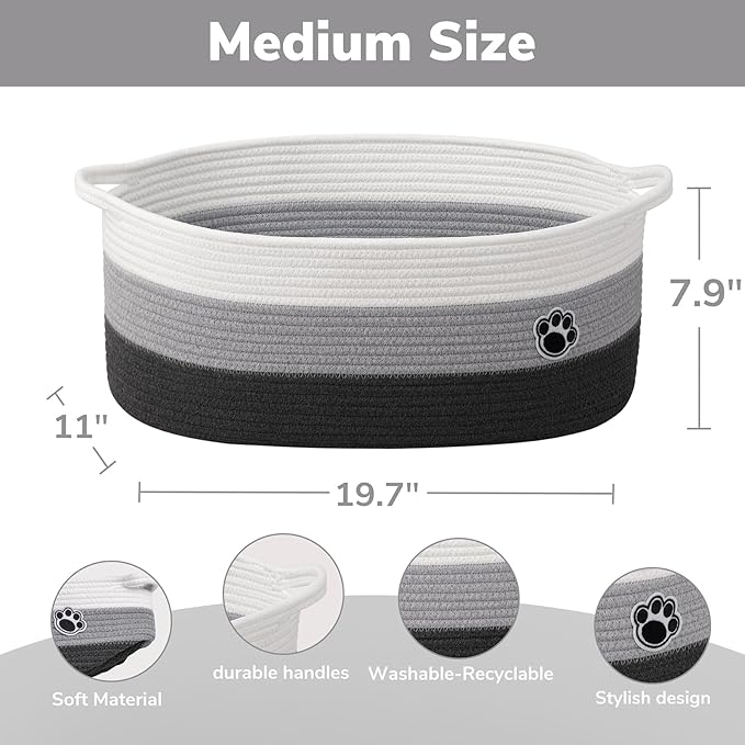 Large Dog Toy Basket, 19.7" X 11" X 7.9" Woven Baskets for Dog Cat Storage, Toy Basket with Handles for Nursery, Living Room,