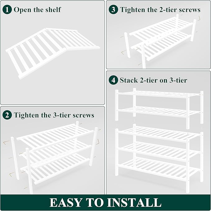 Smiry Bamboo Shoe Rack for Closet, 5 Tier Wooden Stackable Shoe Organizer, Free Standing Shoes Storage Shelf for Entryway, Fr