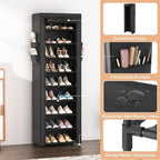 VILICK Shoe Rack with Cover Narrow Shoe Organizer with 4 Side Pockets 10 Tier Tall Shoe Storage Holds 18-22 Pairs Shoes and B