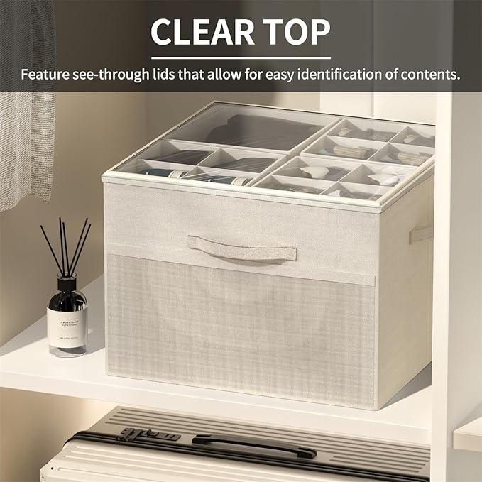 Aokeyee Shoe Organizer for Closet,Foldable Shoe Storage Organizer Box Bin with Adjustable Dividers and Clear Cover, Fits up t