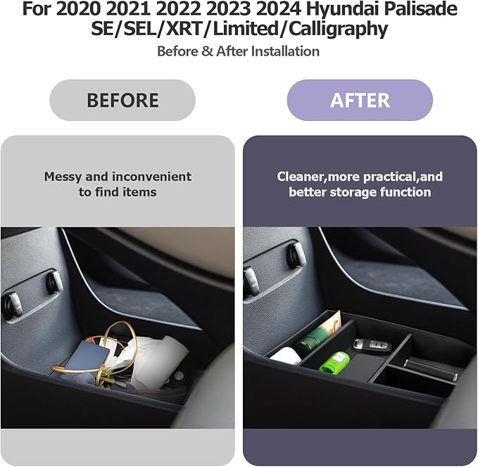2025 Palisade Organizer for 2020 2021 2022 2023 2024 2025 Hyundai Palisade SE/SEL/XRT/Limited/Calligraphy Center Console Organizer Under Armrest Organizer Insert Tray 2025 Palisade Accessories 2PCS