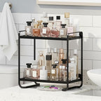 2-Tier Black Carbon Steel Bathroom Counter Organizer - Skincare Cosmetic Display Tray for Perfume, Makeup，Bathroom, Vanity St