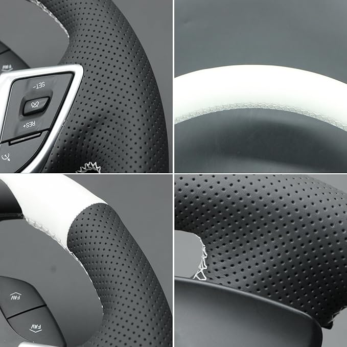 MEWANT Hand Stitched White Leather Steering Wheel Cover Wrap for Chevrolet Camaro 2017-2022 Steering Wheel Accessories for Chevrolet Camaro 2017-2022