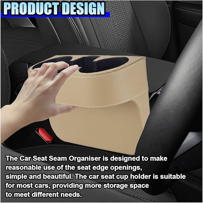 Car Cup Holder, PU Leather Auto Front Console Gap Filler Organizer, Multifunctional Cup Drink Holder, Car Seat Gap Filler Storage Box, Coin Bucket, Cell Mobile Phone Holder (Beige)