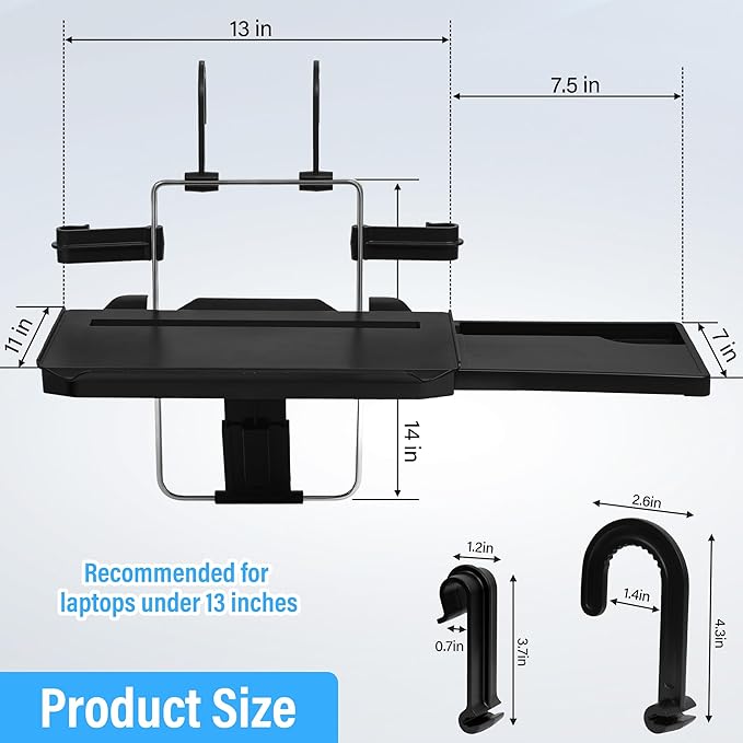 VarCozy Car Steering Wheel Tray, Foldable Hanging Rear Headrest Car Tray with Expandable Tray and Beverage Cup Slot, Portable Car Desk for Laptop Work, Eating, Drinking, and Doodling