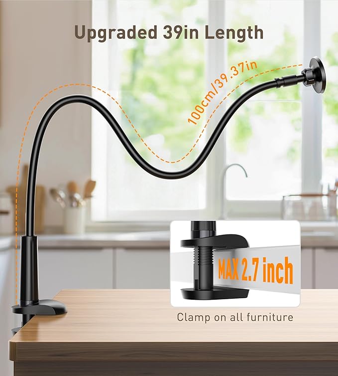Magnetic Gooseneck Phone Holder Mount for iPhone 17/16/15/14/13/12 - Magnetic Stand Tabletop Clamp 360°Rotation Adjustable for Office/Home Compatible with iPhone 17 16 15 14 13 12 Mini Plus Pro Max