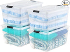 IRIS USA 94 Qt Stackable Plastic Storage Bins with Lids, 4 Pack - BPA-Free, Made in USA - See-Through Organizing Solution, La