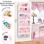 Ofiray-home Pink Over The Door Organizer 5 Tiers, Extra Large Behind Door Storage of 10 Compartments, 50 lbs Weight Capacity 