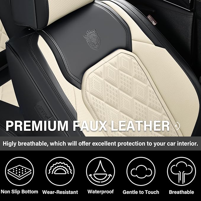 Coverado Car Seat Covers Front Seats, Waterproof Faux Leather Car Seat Covers 2 Pack, Universal Car Seat Protector Driver Sea