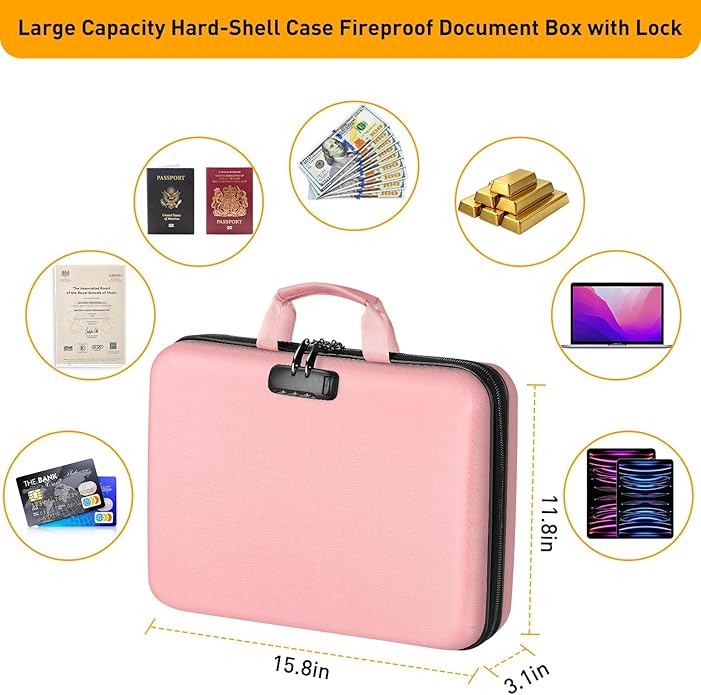Fireproof Document Organizer Bag, 5200℉ File Organizer Safe Box, Hard Shell Document Bag with 13 Pocket Accordion File Folder
