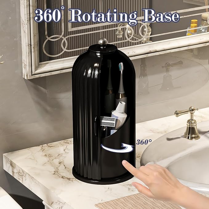 Dustproof Toothbrush Holders with Cover, Rotating Electric Toothbrush and Toothpaste Holder for Bathroom Countertop, 3 Slots 