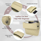 HARFINGTON Car Seat Gap Filler Organizer 11.5 x 8 x 2.1 Inch Leather Universal Car Organizer Storage Box Between Seat and Console for Phone Sunglasses Keys, Beige