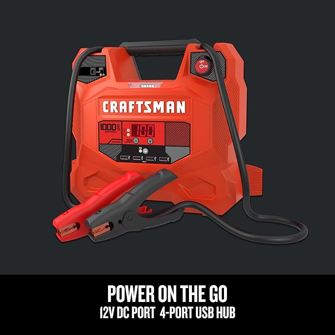 CRAFTSMAN 1000A Car Battery Jump Starter and Portable Power Station, 3-in-1 Solution, 12V DC and 2.4A USB Charging, for 12V