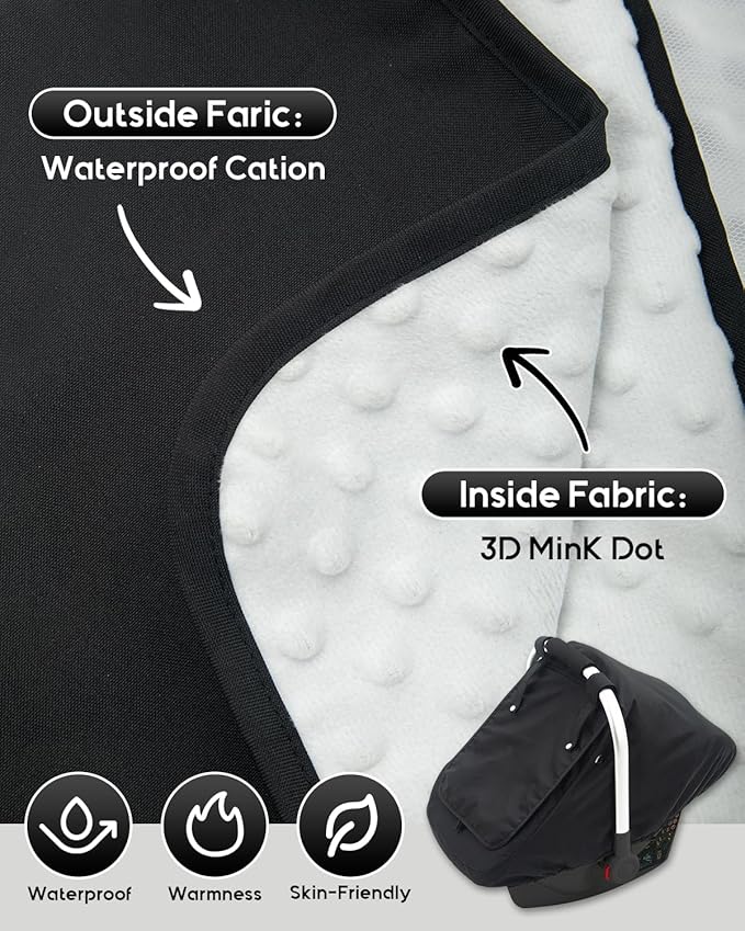 Waterproof Baby Car Seat Cover, Warm Carseat Cover for Cold Weather, Infant Car Seat Canopy with 2 Breathable Vents, 3D Mink 