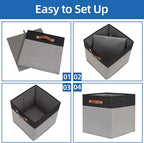 Temary 13 x 13 Storage Cubes Foldable Storage Cubes 4 Pack Canvas Storage Bin for Home, Square Storage Baskets with Leather H