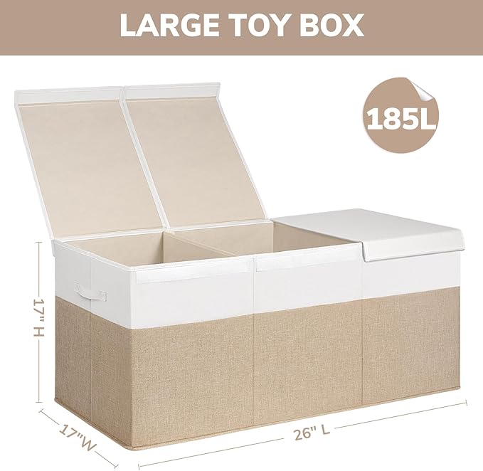 INDRESSME 185L Extra Large Toy Box, Toy Storage Organizer Collapsible Storage Bins with Lids Toy Chest for Playroom, Living R