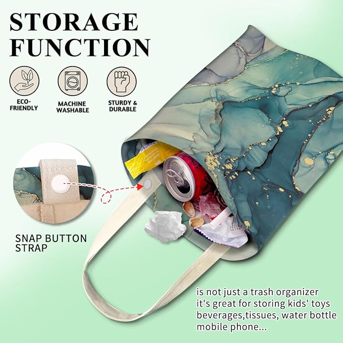 Car Trash Can, Cute Car Trash Bag, Hanging Car Organizer and Storage Bag, Trash Bin for Car Accessories, Vehicle, Travelling, Camping Cute Green Marble