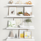 Fun Memories Picture Ledge Shelf, White Floating Shelves Set of 4, 24 Inch Picture Shelves for Wall with Ledge, Large Nursery
