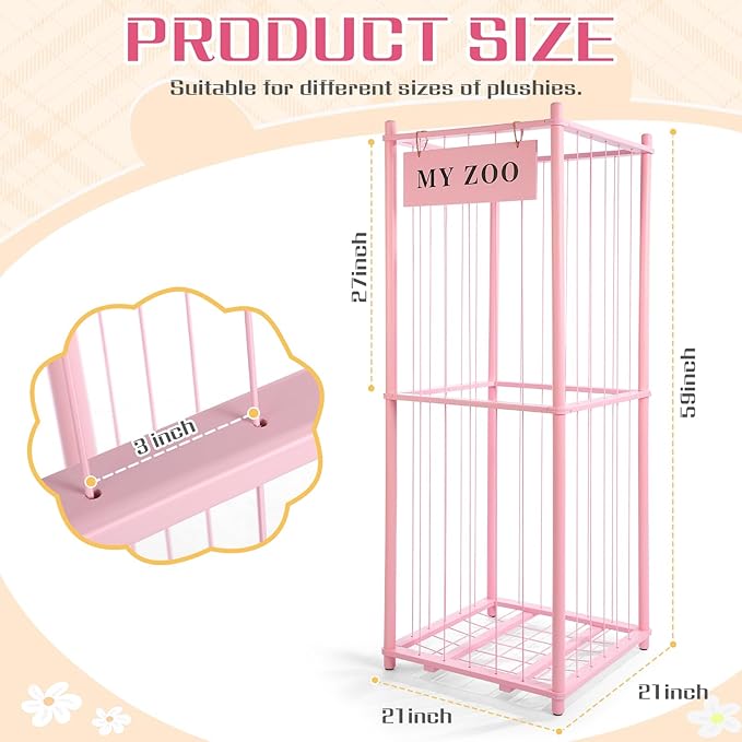 GLDZI Stuffed Animal Storage Zoo, Wooden Stuffed Animal Organizer with Elastic Cords for Boys Girls, Space Saving Toy Plushie