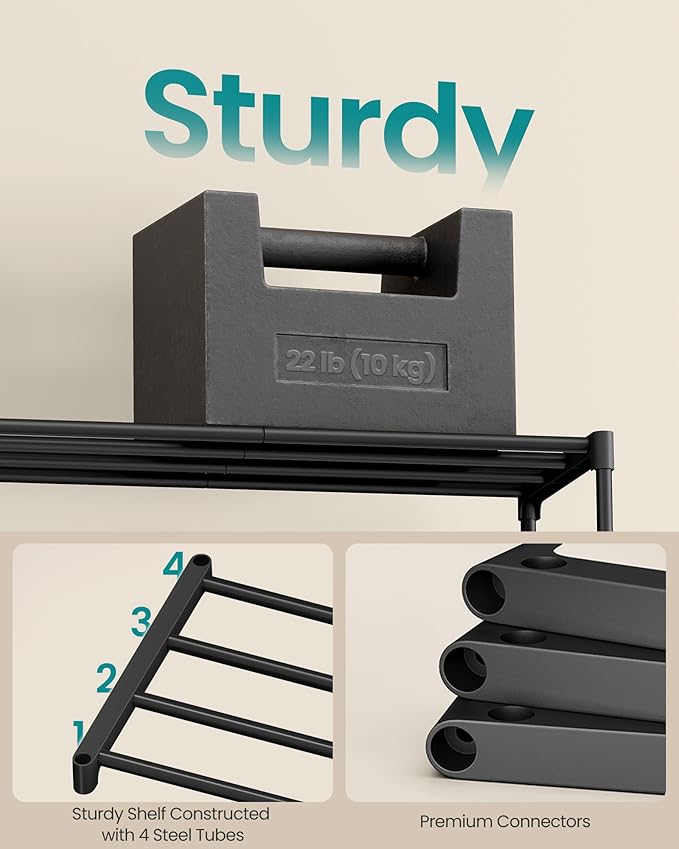 SONGMICS 4-Tier Shoe Rack for Closet, Compact Metal Shoe Organizer Shelf for Entryway, Bedroom, Small Spaces, Stackable, 11.8
