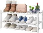 viewcare White Shoe Rack for Entryway, 2 Tier Shoe Organizer for Hallway Closet, Bamboo Wood Shoe Racks for Indoor Outdoor (W