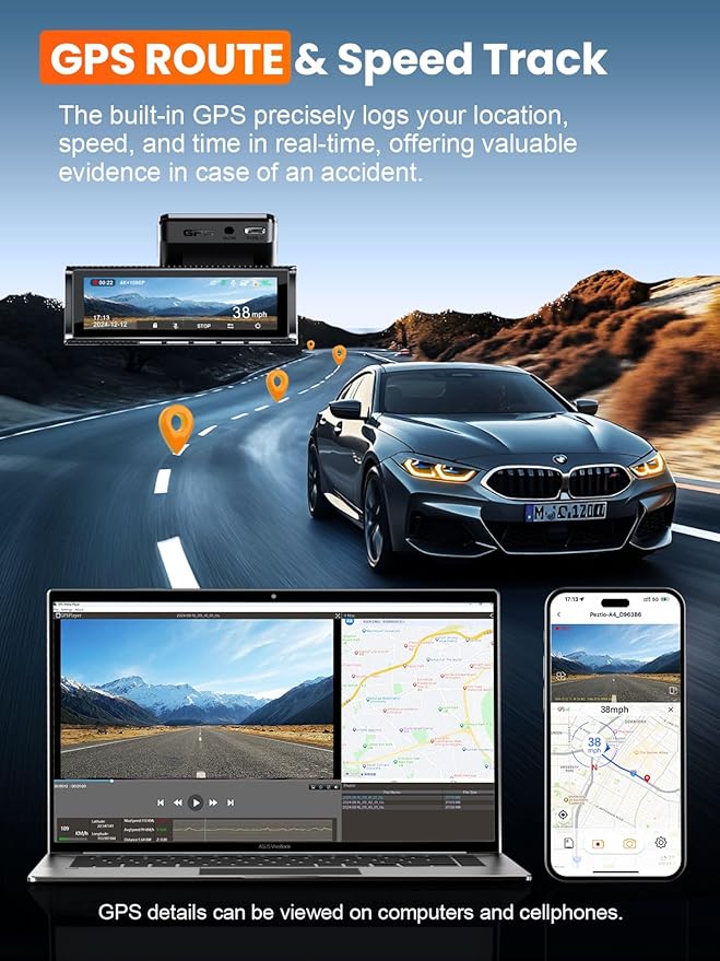 4K Dash Cam Front and Rear, Built-in 5G WiFi GPS, 64GB Card Included, 3.59'' IPS Screen Dash Camera for Cars, Dual Dashcam wi