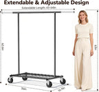 Heavy Duty Clothes Rack - Load 500 LBS, Rolling Clothing Rack for Hanging Clothes with Lockable Wheels & & Shelves, Extendabl