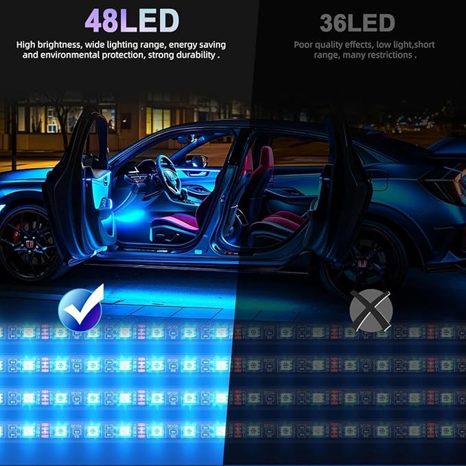 Interior Car Lights, Led Lights for Car Accessories, Christmas Stocking Stuffers for Men Women Teen Girls, RGB Car Interior LED Lights with App Remote, 2 Lines Design LED Lights for Cars with Charger