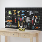 Pegboard, 4 PCS 16”×16” Large Heavy Duty Metal Pegboard Panels with Frame Black Peg Board Display Peg Boards for Walls, Displ