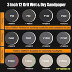 136Pcs Sanding Disc Drill Polishing Kit,3 Inch Sandpaper Wet Dry Headlight Restoration Kit with Hook and Loop Buffing Pads fo