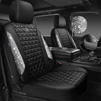 CAR PASS Bling Diamond Leather Car Seat Covers Full Seats Interior Sets, Waterproof Shining Glitter Sparkly Crystal Universal