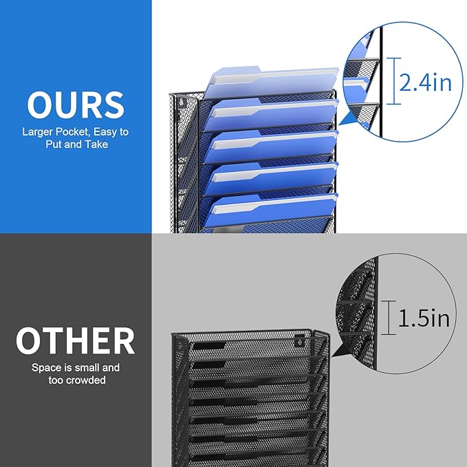 OUTWOLF Hanging Wall File Organizer with Hooks, 6 Tier Vertical Wall Mount File Holder, Paper Document Mail Organizer for Off