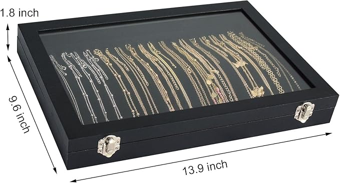 Siveit Premium Necklace Organizer Box - 20 Hooks Jewelry Tray with Transparent Lid - Display Box for Necklaces, Pendants - Su