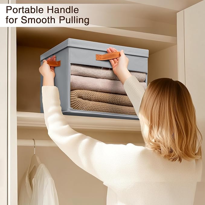 Homsorout Large Storage Bins with Lids - 4 Pack Foldable Decorative Organizers with Clear Windows & Handles, Cube Storage Org