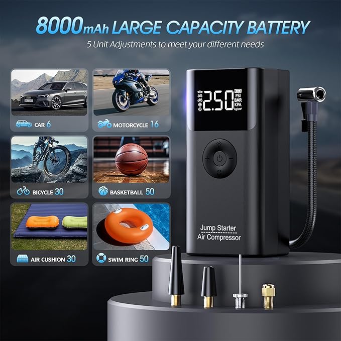 Jump Starter with Air Compressor LERTIN 2500A 150PSI Portable Car Battery Jump Starter Pack 12V Jump Box with USB Fast
