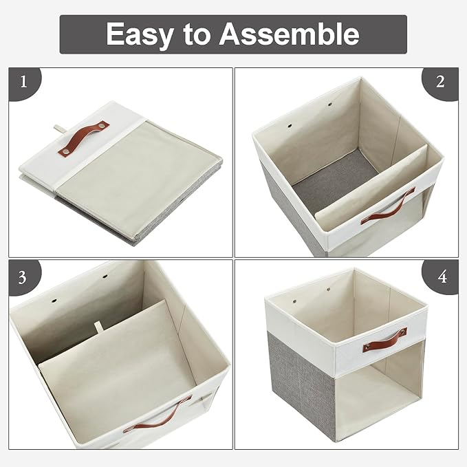 Bagnizer Storage Cubes, 4 Pack Linen Foldable Storage Bins (13 x 13 inch) with Clear Window and 2 Handles, Closet Organizers 