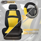 CAR PASS Universal 13PCS 3D Air Mesh-100% Breathable Seat Covers Full Sets Steering Wheel&Belt Cover Airbag and Rear Split Bench Compatible for 90% Automotive SUV Truck Cute Women Black Yellow