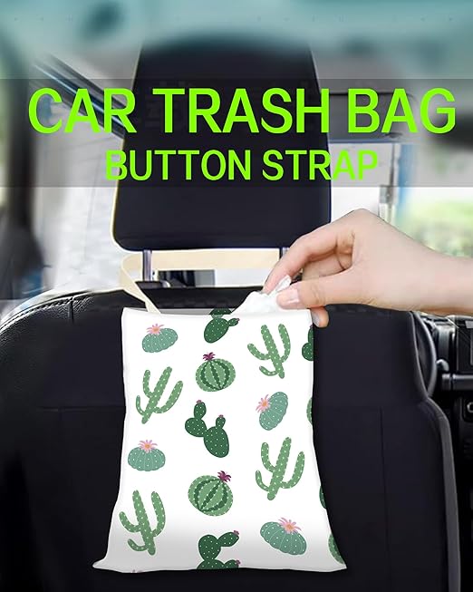 Car Trash Can, Durable Hanging Car Trash Garbage Bag, Cute Automotive Garbage Cans Organizer, Cute Green Cactus