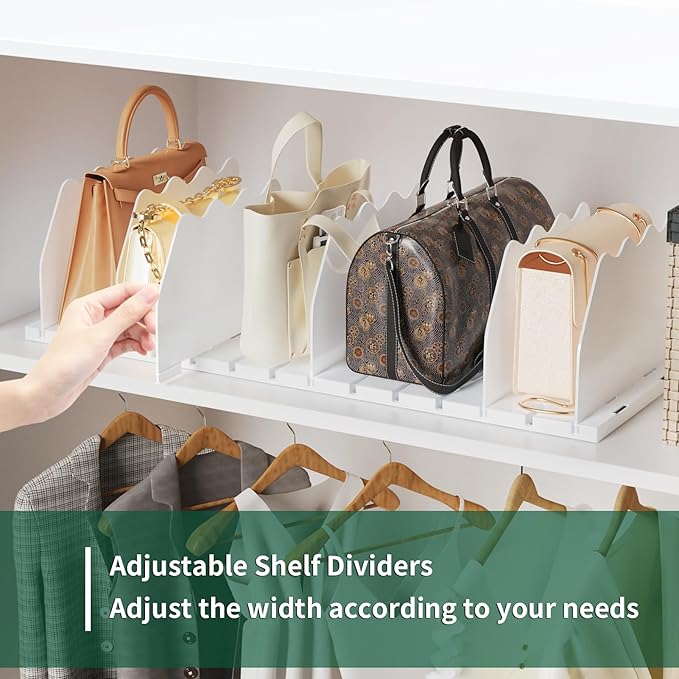 SPACEKEEPER Shelf Divider for Closet, Adjustable Purse Organizers Handbag Separators Storage Organizer Bookshelf Separator Di