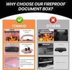Fireproof Document Box, Hard Case Fireproof File Organizer Box with Lock and 13 Pocket Accordion File Folder, Portable Safe B