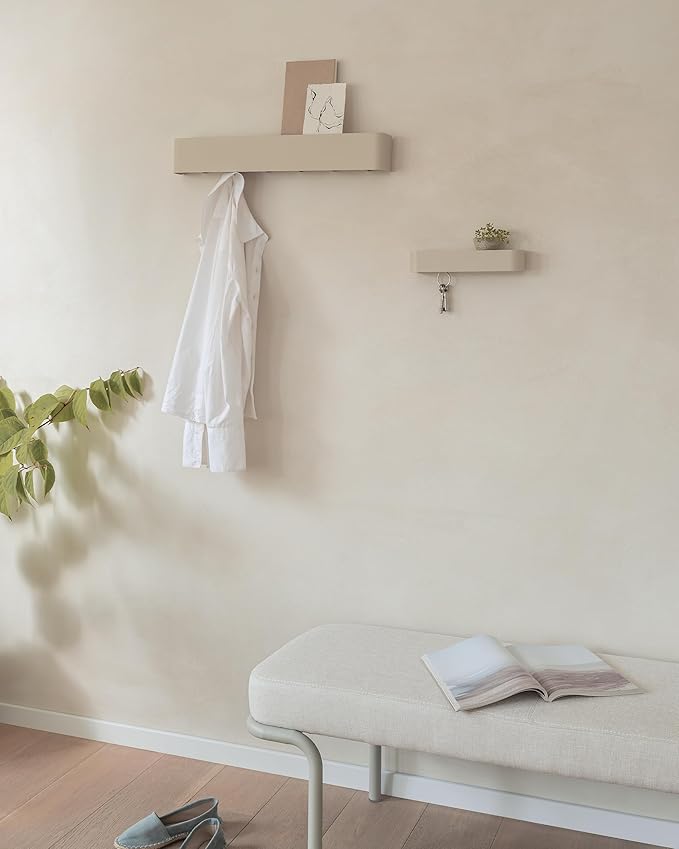 Kazai. Key Holder for Wall 'Tone' | Minimalist Key Hooks Design from Berlin | Modern Key Hanger with Metal Shelf | Key Hook W