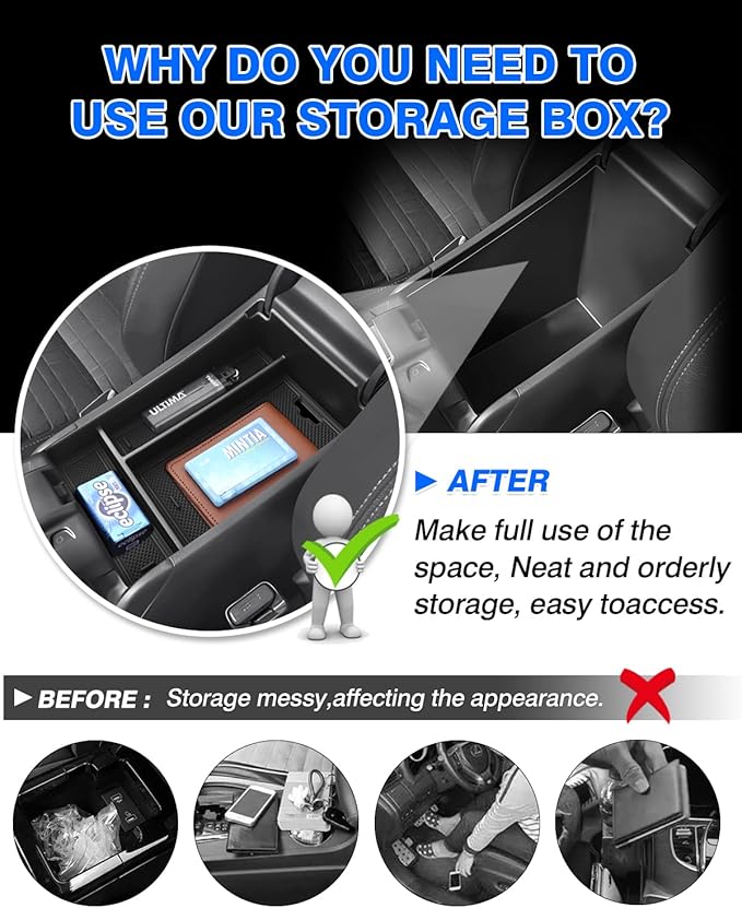 Autorder Center Console Organizer for 2023-2026 Honda HR-V HRV Accessories Armrest Storage Box Secondary Insert Tray with 2 Color Mats