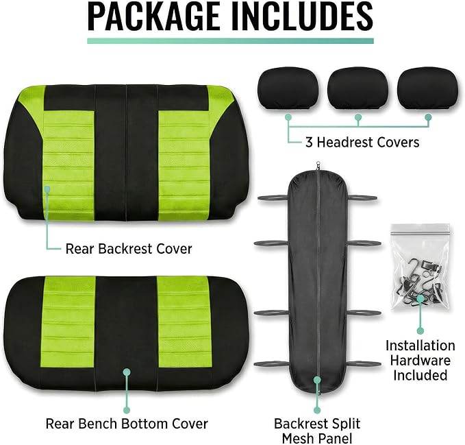 FH Group Automotive Car Seat Covers Rear Set Premium 3D Air Mesh Seat Covers, Airbag Compatible and Split Bench Cover Univers