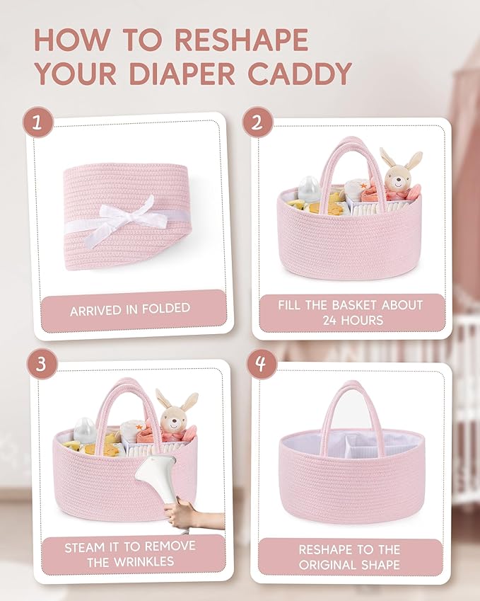 Maliton Baby Diaper Caddy Organizer, Cotton Rope Diaper Caddy Basket, Large Storage Basket for Newborn Boys and Girls, Gift f