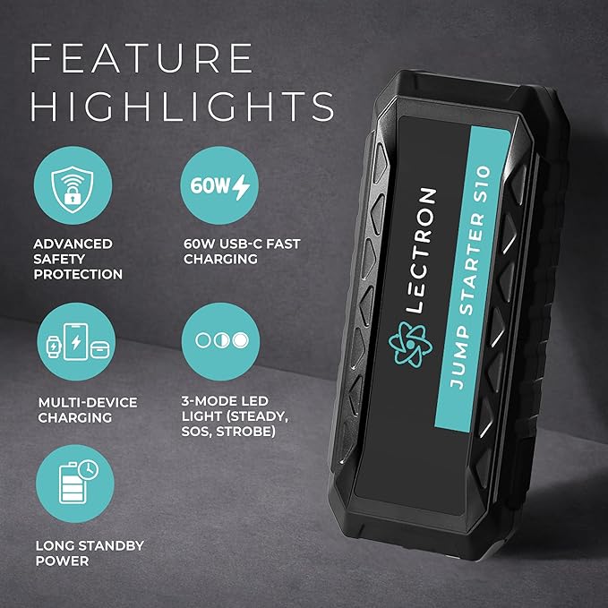 Lectron 4000A Car Battery Jump Starter, Portable Battery Booster Pack for Up to 10.0L Gas/8.0L Diesel Engines, 12V Jump Box