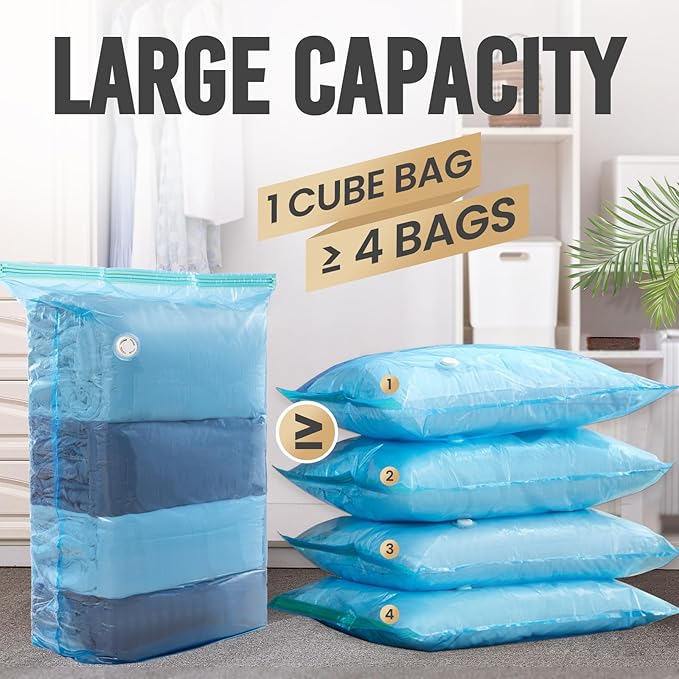 TAILI Vacuum Storage Bags 4 Pack, Jumbo Cube (31x40x15 inch), Large Vacuum Seal Bags for Clothing, Beddings Comforters, Blank