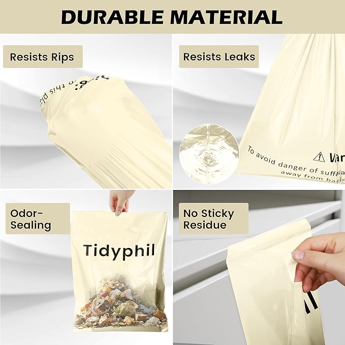 50 PCS Disposable Car Trash Bags Hanging, Leak-proof, Odor Seal. 2 Gallon Car Garbage Bags, Big Capacity. Independent of Car Trash Can, Easy Stick-On Car trash Bin for Car, SUV, Truck, Stroller. White